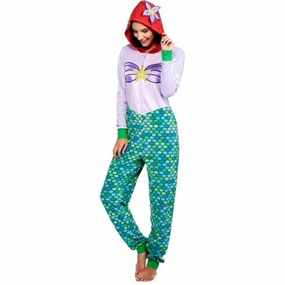 Disney Little Mermaid Ariel One Piece Pajamas Womens XS UnionSuit Hoodie - Picture 7 of 7